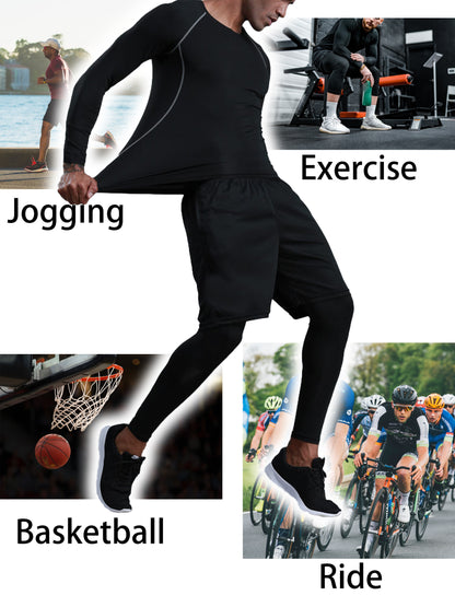 Mens Quick-Drying Sports Fitness Set - Long Sleeve Shirts Pants  Shorts for Stretchy Basketball Training