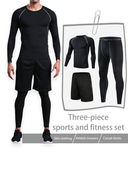 Mens Quick-Drying Sports Fitness Set - Long Sleeve Shirts Pants  Shorts for Stretchy Basketball Training