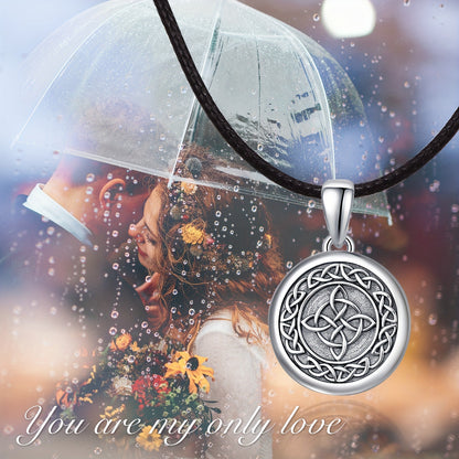 Celtic Knot Photo Locket Necklace - S925 Sterling Silver Pendant for Men  Women