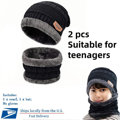 Winter Beanie  Scarf Set with Touch Screen Gloves - Fleece Lined Black Hat for Men  Women