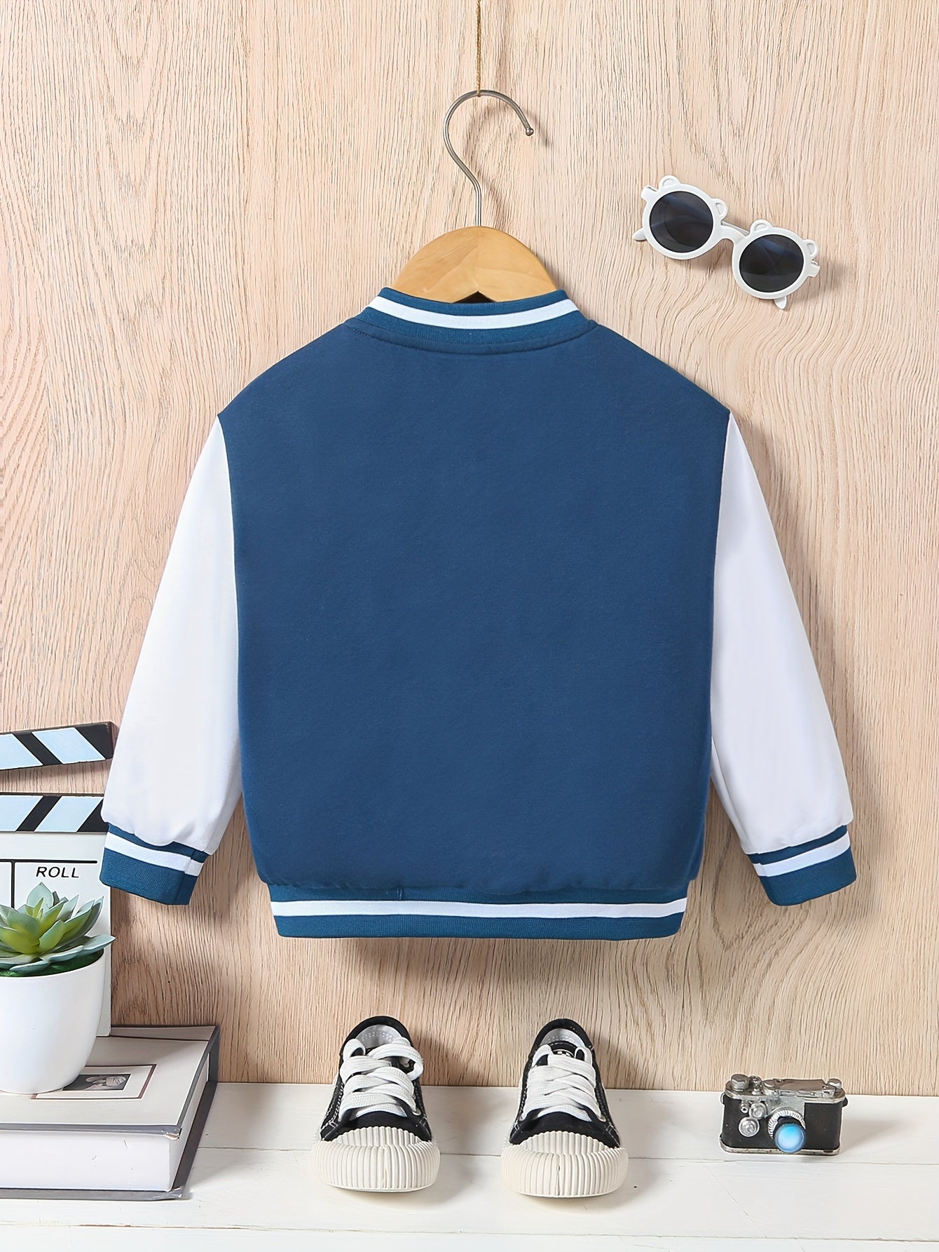 [For Kids Preppy Varsity Jacket] I AM A CHILD OF GOD Print Varsity Jacket For Kids, Preppy Style Bomber Jacket, Button Front Long Sleeve Coat, Boy's Clothes For Spring Fall Outdoor