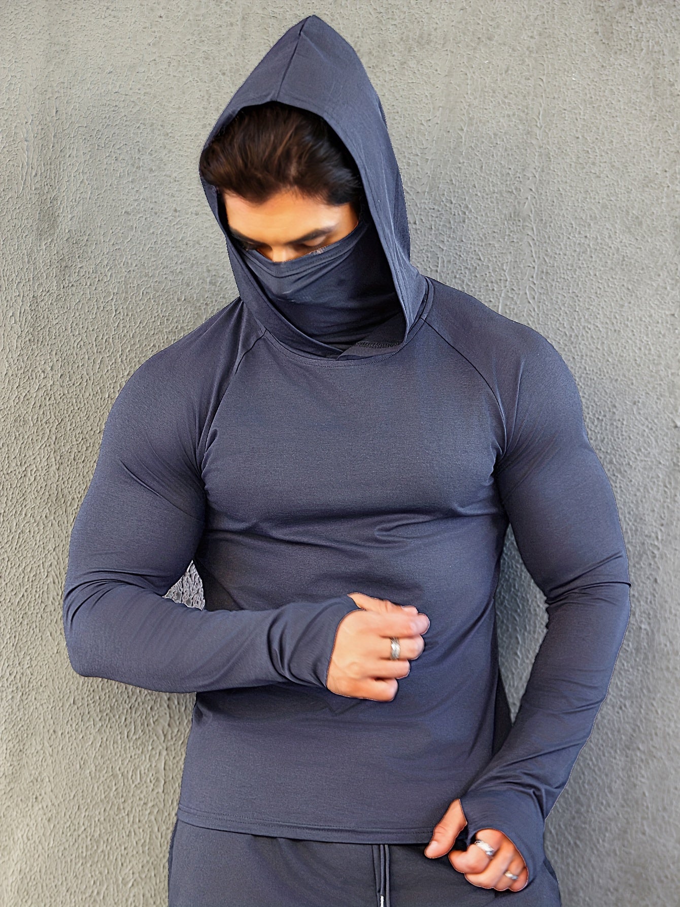 Men's Fitness Quick-Drying Hoodies With Face Mask, Compression Sweatshirts For Spring & Autumn, Men's Shapewear