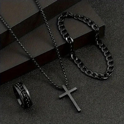 Mens  Womens Alloy Jewelry Set - Cross Pendant Necklace Bracelet  Ring for Daily Wear and Gifts