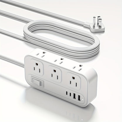 Flat Plug Surge Protector Outlet Extender Power Strip with 5 Ft Thin Flat Extension Cord, 6 Widely Distributed AC Outlets, 4 USB Charging Ports (2 USB A & 2 USB C), Desk Charging Station, Compact Power Strip Outlet Extender F