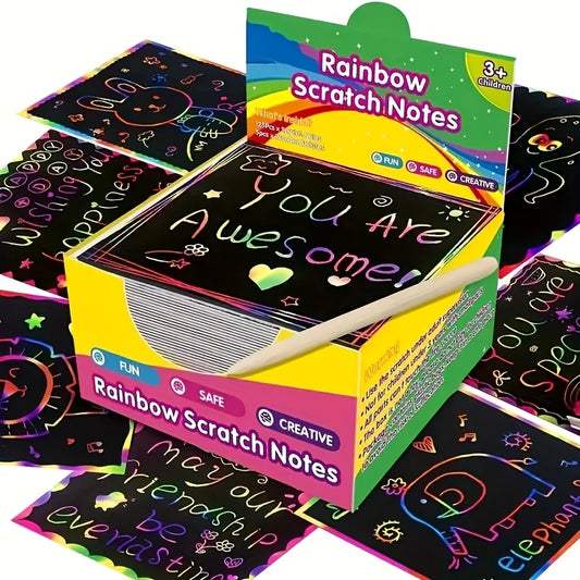 Rainbow Scratch Art Note Cards - 125 Sheets DIY Kids Crafts Party Favors