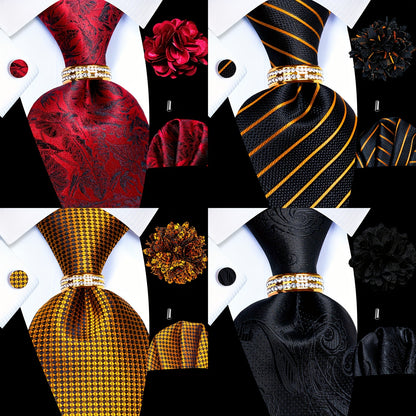 [5PCS Luxury Tie Set Elegant] 5PCS Men's Luxury Tie Set with Pocket Square, Cufflinks, Drilled Tie Ring, and Lapel Pin - Woven Polyester Designer Ties for Wedding, Groom, Party, and Festival - Elegant Gift for Men