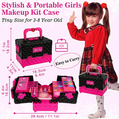 45pcs Girls Makeup Playset - Washable Cosmetic Kit with Accessories for Ages 3-6