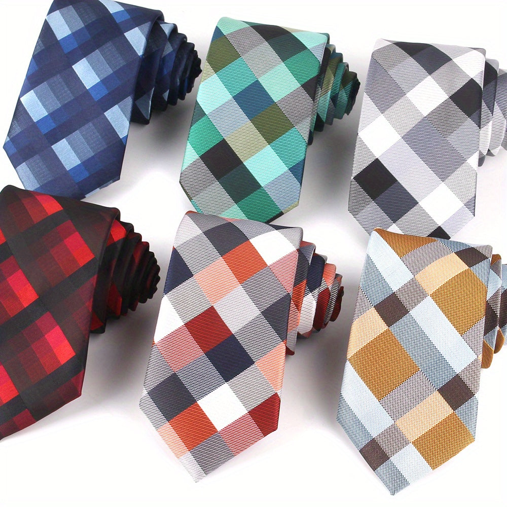 [One Classic Plaid Necktie Woven] Classic Plaid Jacquard Men's Necktie - Fashionable Polyester, Perfect for Weddings & Business Suits, Woven, Neck Tie