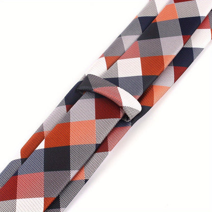 [One Classic Plaid Necktie Woven] Classic Plaid Jacquard Men's Necktie - Fashionable Polyester, Perfect for Weddings & Business Suits, Woven, Neck Tie