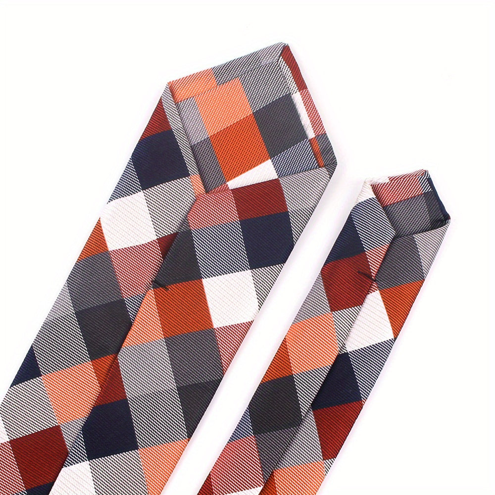 [One Classic Plaid Necktie Woven] Classic Plaid Jacquard Men's Necktie - Fashionable Polyester, Perfect for Weddings & Business Suits, Woven, Neck Tie