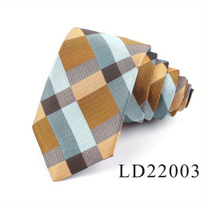 [One Classic Plaid Necktie Woven] Classic Plaid Jacquard Men's Necktie - Fashionable Polyester, Perfect for Weddings & Business Suits, Woven, Neck Tie