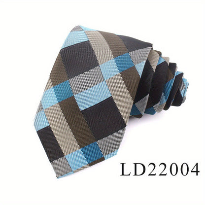 [One Classic Plaid Necktie Woven] Classic Plaid Jacquard Men's Necktie - Fashionable Polyester, Perfect for Weddings & Business Suits, Woven, Neck Tie