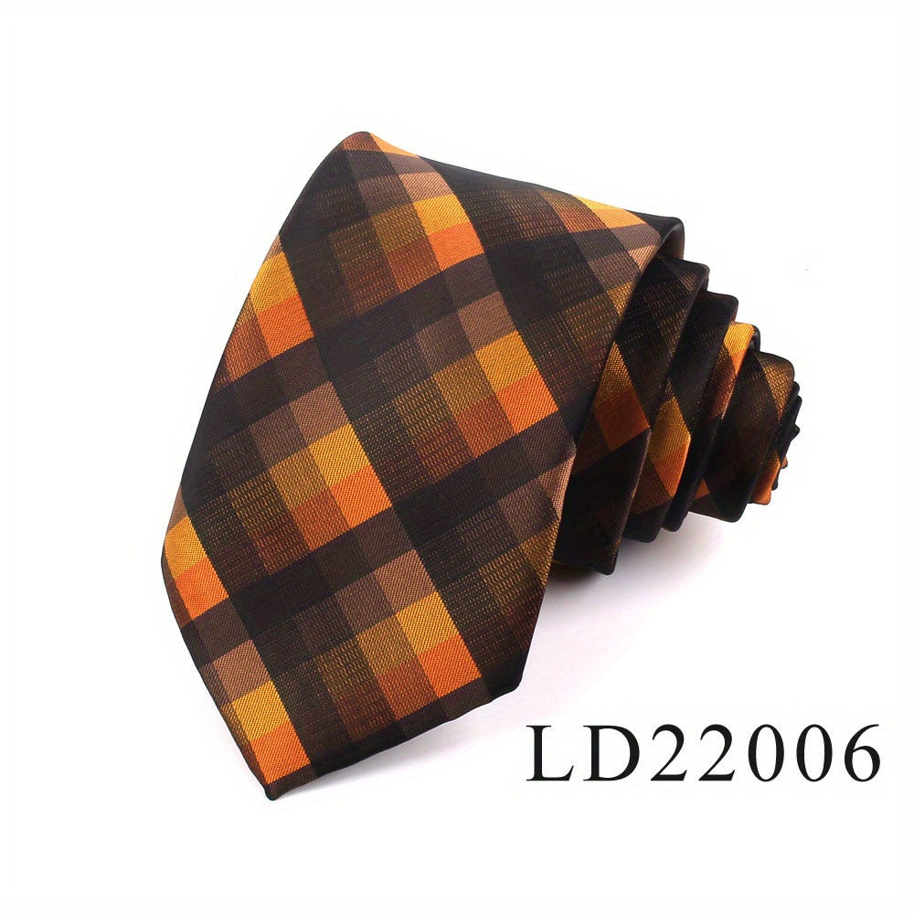 [One Classic Plaid Necktie Woven] Classic Plaid Jacquard Men's Necktie - Fashionable Polyester, Perfect for Weddings & Business Suits, Woven, Neck Tie