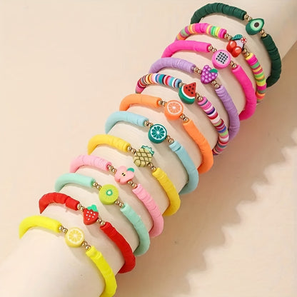 DIY Fruit-Shaped Polymer Clay Bracelet Set - Colorful Stackable Friendship Jewelry