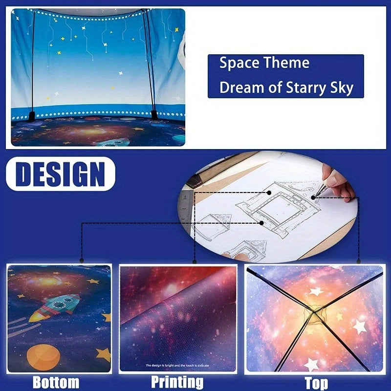 Kids Space-Themed Pop-Up Play Tent - Large Portable Outdoor Toy for Beach and Playtime