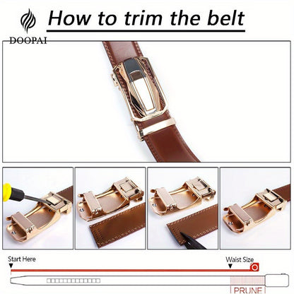 2pcs Adjustable Ratchet Leather Belt Set - Men's Dress Casual Belt, Sliding Belt, Cut to Fit, 1 3/8" Wide, Perfect Gift for Him