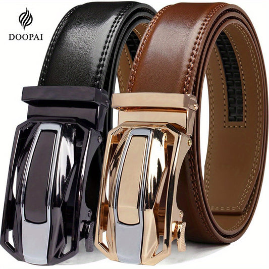 2pcs Adjustable Ratchet Leather Belt Set - Men's Dress Casual Belt, Sliding Belt, Cut to Fit, 1 3/8" Wide, Perfect Gift for Him