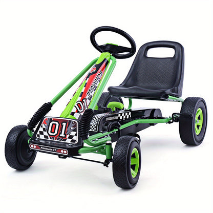 Kids Pedal Go Kart - 4 Wheel Adjustable Green Toy