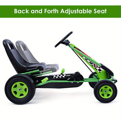 Kids Pedal Go Kart - 4 Wheel Adjustable Green Toy