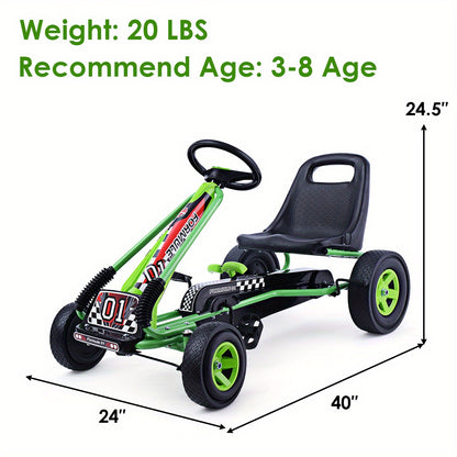 Kids Pedal Go Kart - 4 Wheel Adjustable Green Toy