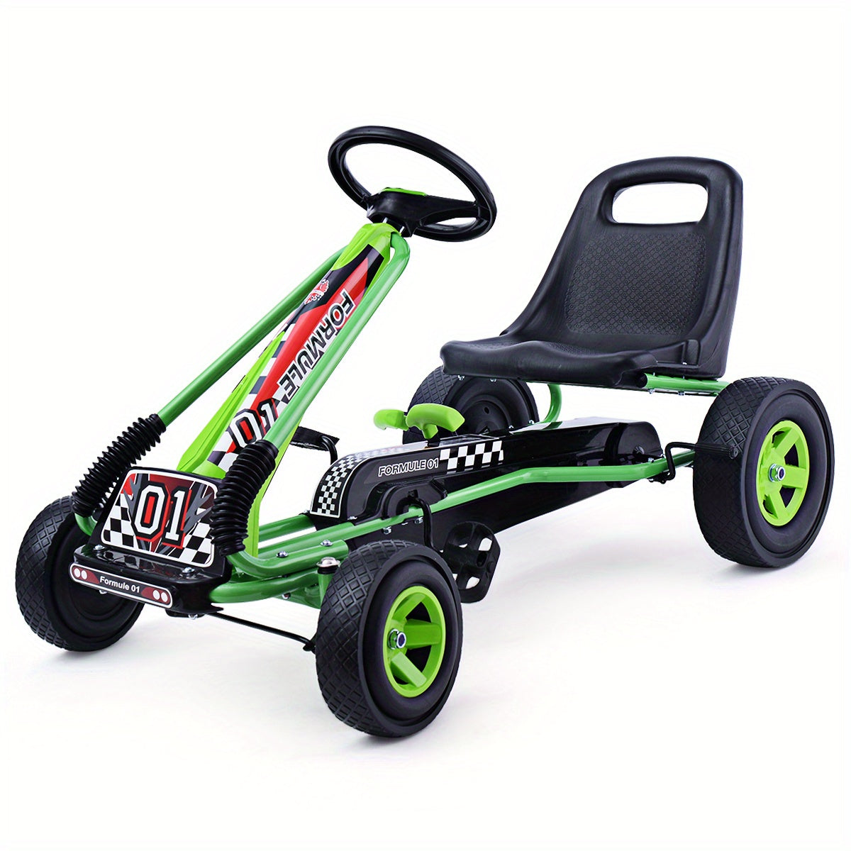 Kids Pedal Go Kart - 4 Wheel Adjustable Green Toy