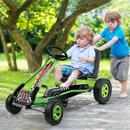 Kids Pedal Go Kart - 4 Wheel Adjustable Green Toy