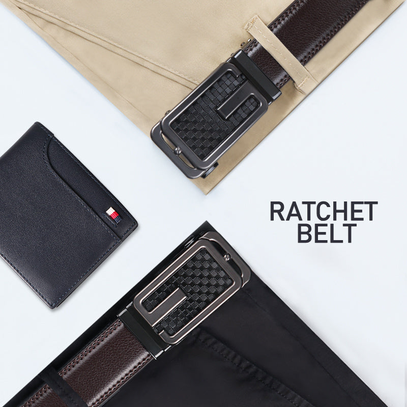 1 3/8" Ratchet Dress Belt for Men - Adjustable Genuine Leather Belt with Customizable Length, Durable Buckle, and Classic Style - Perfect for Formal Occasions