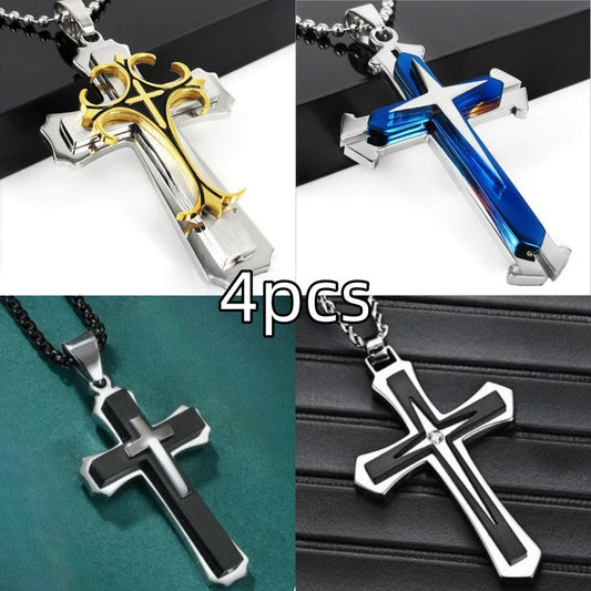 4Pcs Fashionable And Exquisite Creative Cross Necklace, Men's And Women's Necklace, The Perfect Anniversary Gift For Relatives And Loved Ones