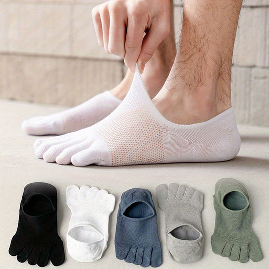 [5 Pairs Breathable Mesh Socks] 5 Pairs Thin Mesh Breathable and Sweat-absorbing Five Finger Socks