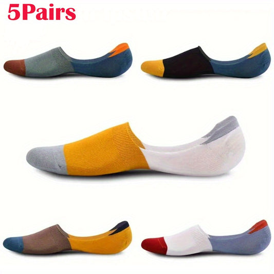 5 Pairs Father's Day Gift Patchwork Color Invisible Socks for Men  Boat Socks for Men and Women