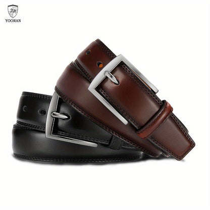 2PC YOORAN Mens Formal Wear Belt-Leather Single Pin Buckle Belt1 3/ 8 - Suitable for Men's Suits, Jeans, Uniforms