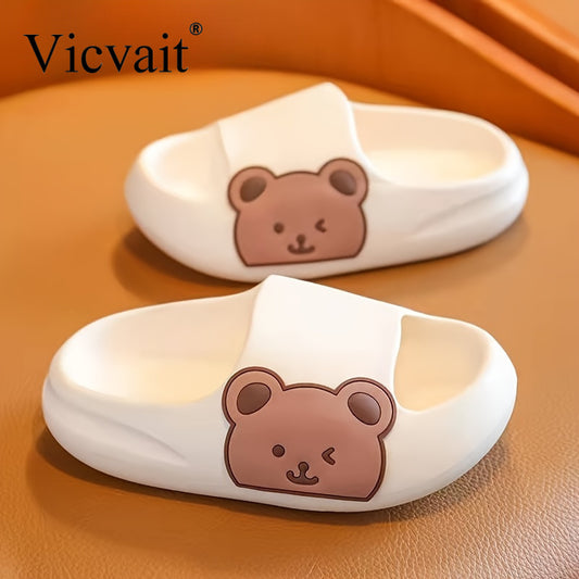 Boys Bear Design Soft Sole Non-Slip Slippers - Cute Slides