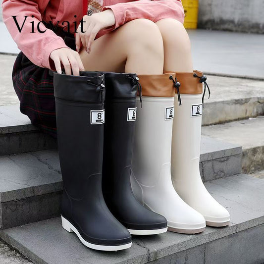 Vicvai Kids Knee High Rain Boots - Comfortable Non-Slip Waterproof PVC Shoes for Boys  Girls