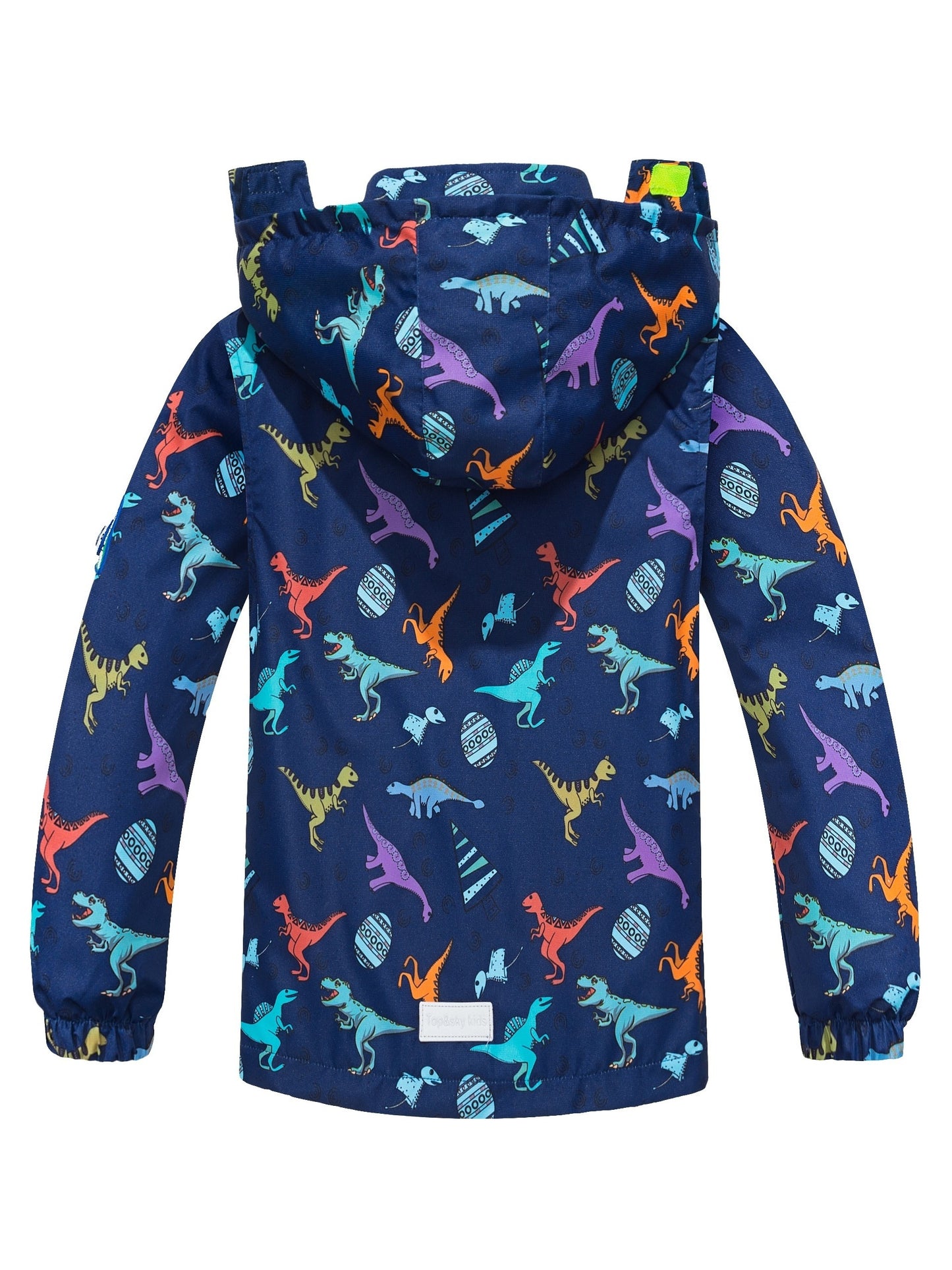 Waterproof Lightweight Boys Dinosaur Rain Jacket - Removable Hood Mesh Lined Hooded Raincoat Windbreaker for Kids