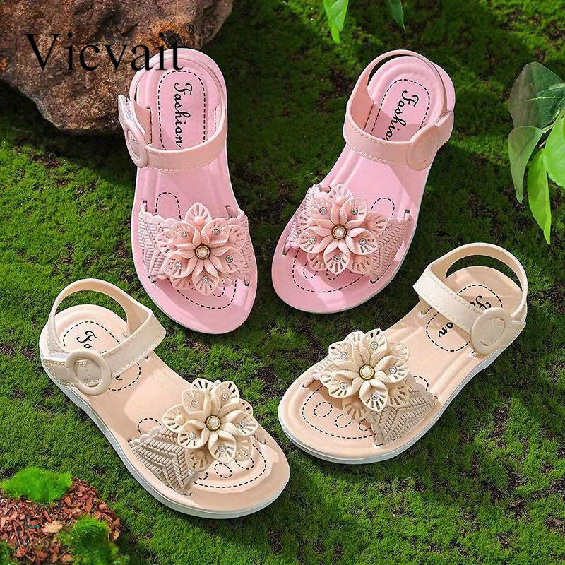 Vicvait Girls' Sandals 2024 Summer New Small and Medium sized Children'S ShoesLittle Girl Soft Sole Anti slip Baby Princess Shoes