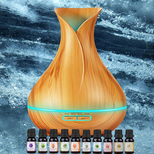 500ml Soundwave Aromatherapy Diffuser - Large Room Essential Oil Diffuser with Remote Control, Timer, 7 Colours Lighted Humidifier - 10 Large Essential Oil Gift Set for Bedroom Home Office Hotel Use - ZOOMNSTORE