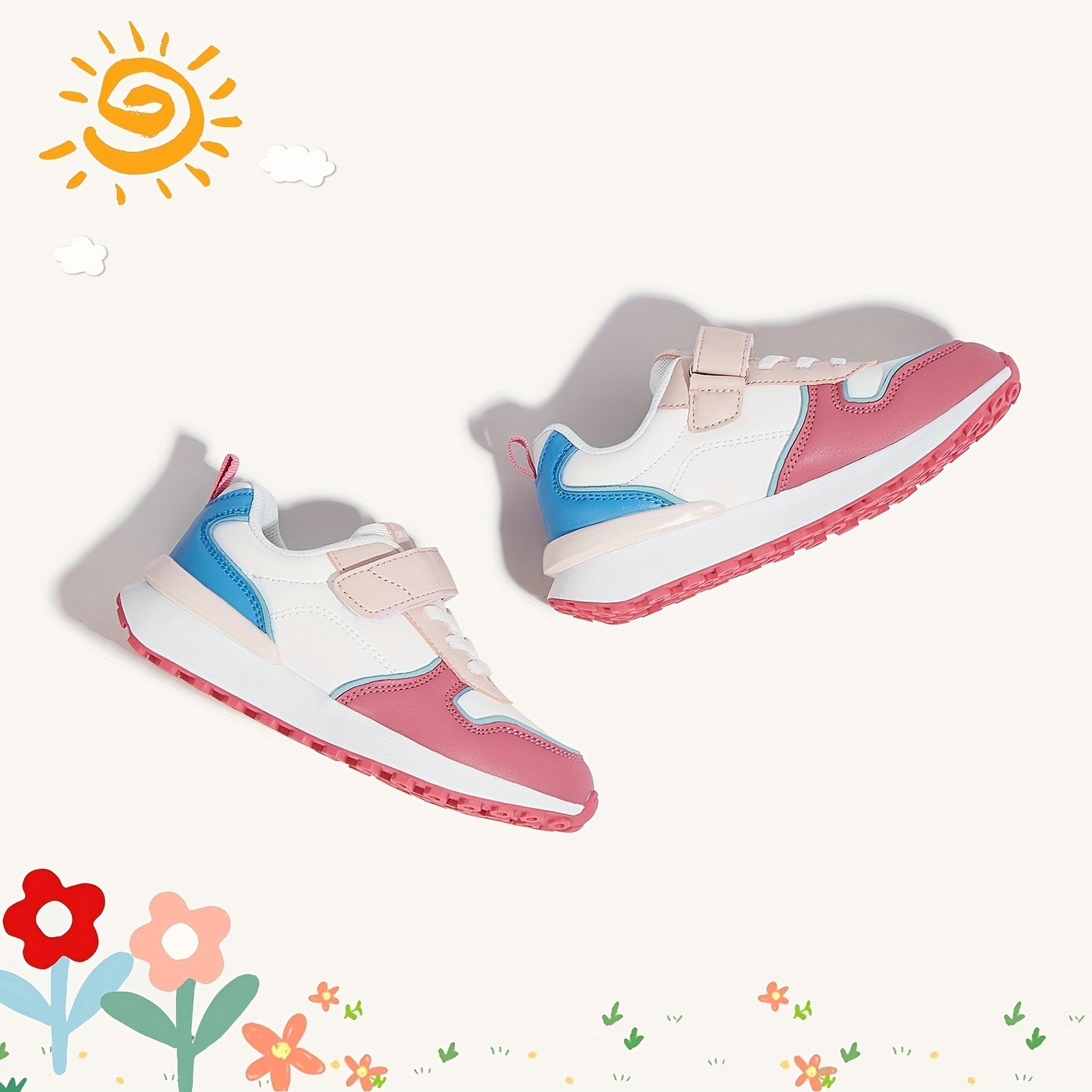 Breathable Non-Slip Sneakers for Kids - Fashionable Hook  Loop Storybook Design