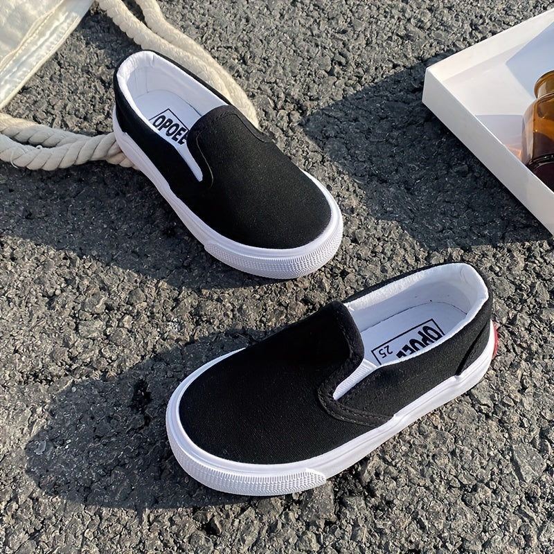 White Skateboarding Shoes - Slip-On Canvas Sneakers for Kids