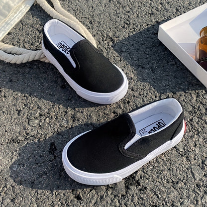 White Skateboarding Shoes - Slip-On Canvas Sneakers for Kids