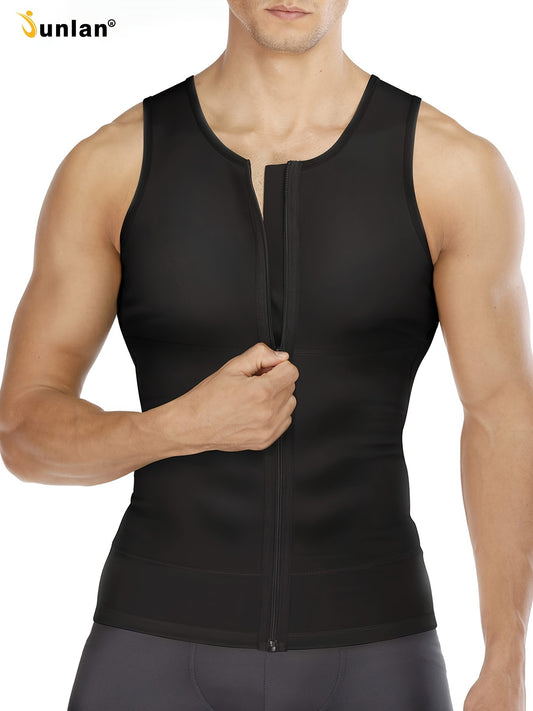 Men Compression Zipper Undershirts Slimming Body Shaper Waist Trainer Tank Top Vest