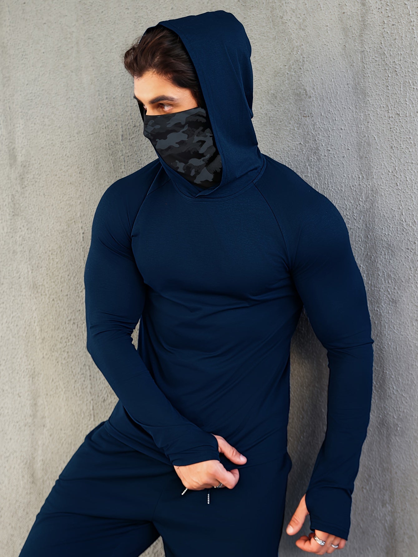 Men's Fitness Quick-Drying Hoodies With Face Mask, Compression Sweatshirts For Spring & Autumn, Men's Shapewear