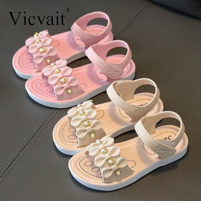 Vicvait Girls' Sandals 2024 $ummer New Small and Medium sized Children'S ShoesLittle Girl Soft Sole Anti slip Baby Princess Shoes