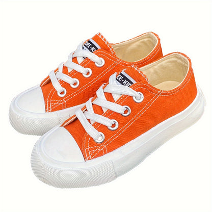 Kids White Low Top Canvas Sneakers - Fashionable Casual Shoes for Boys and Girls