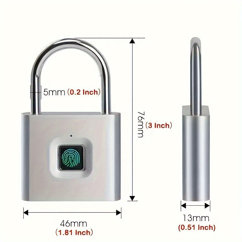 1pc Smart Fingerprint Padlock - Alloy Mini Biometric Security Lock with Quick Unlock, Anti-Theft Keyless Entry, USB Rechargeable Lithium Polymer Battery for Suitcase and Luggage