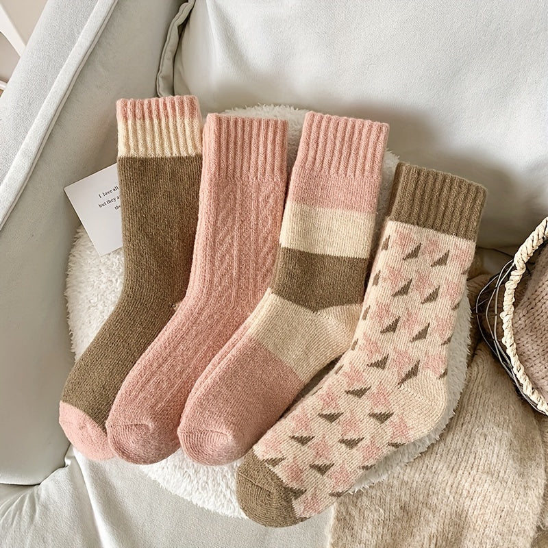 [4 Pairs Warm Socks] 4 Pairs of Thick Socks, Warm And Comfortable Terry Stockings, Women'S Stockings And Socks.