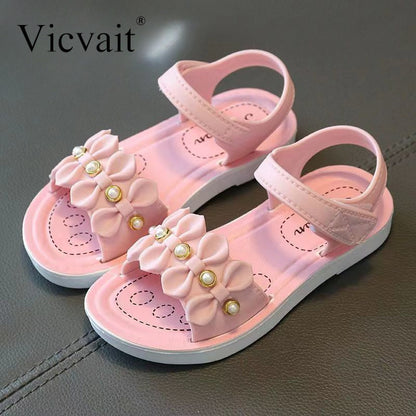 Vicvait Girls' Sandals 2024 $ummer New Small and Medium sized Children'S ShoesLittle Girl Soft Sole Anti slip Baby Princess Shoes