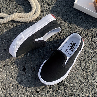 White Skateboarding Shoes - Slip-On Canvas Sneakers for Kids