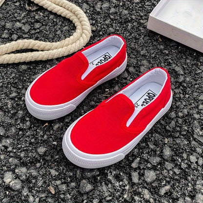 White Skateboarding Shoes - Slip-On Canvas Sneakers for Kids