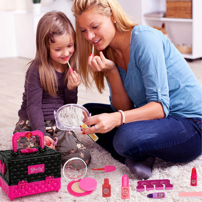 45pcs Girls Makeup Playset - Washable Cosmetic Kit with Accessories for Ages 3-6