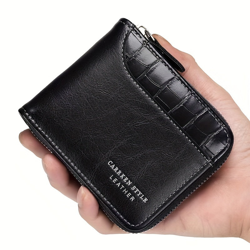 Black Wallet Men&#39;s Short Retro Anti-theft Wallet Card Holder Zipper Coin Purse